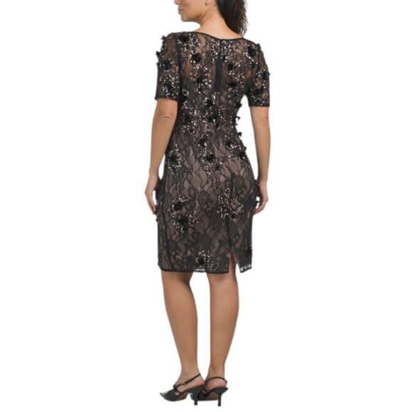 ADRIANNA PAPELL Short Sleeve Beaded Mini Dress - Picture 2 of 3